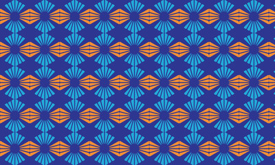 Geometric Fan and Diamond Seamless Pattern in Blue and Orange