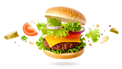 Burger vor weissem Hintergrund 