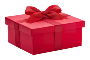 Obraz premium A vibrant red gift box tied with a satin ribbon bow perfect for celebrations isolated on transparent background