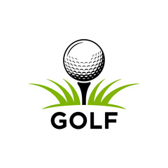Golf ball on tee with grass graphic design for sports advertising and promotional materials related to golf tournaments and golfing activities