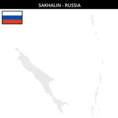 Sakhalin in Russia with its distinct geographical map