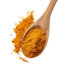 turmeric in wood spoon [Transparent Background PNG].