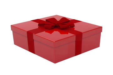 A festive red gift box with a satin ribbon and bow perfect for celebrations and holidays isolated on transparent background