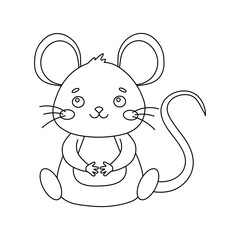 Cartoon cute mouse outline character.