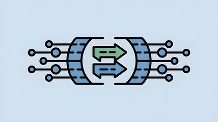 Abstract network connection with directional arrows and circular nodes technology data
