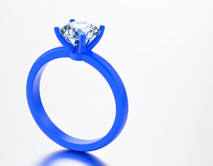 Blue wedding ring with diamond. Jewelry icon. 3d rendering isolated on white background. Cartoon plastic style.jewellery, diamond, three-dimensional, wedding, cartoon, isolated, ring,Generative Ai