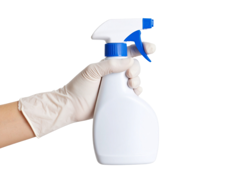 hand holding a spray bottle isolated