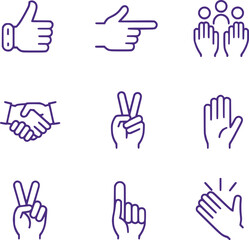 Diverse Hand Gesture Icons Representing Agreement, Success, Teamwork, Celebration, and Communication a Set of Expressive Hand Signals Emphasizing Positive Actions and Interactions