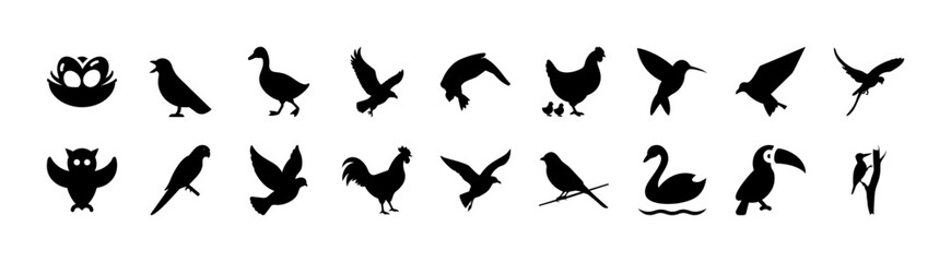 Obraz premium Silhouettes of Various Bird Icons Set