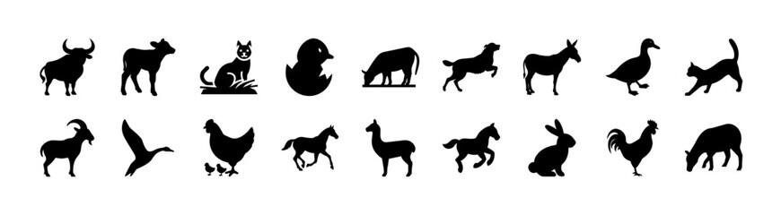 Obraz premium farm animal silhouettes icon set collection