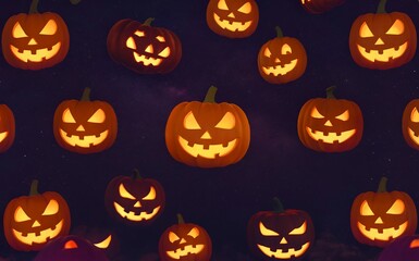 Spooky halloween background with glowing jack olantern pumpkins for festive autumn season celebration and party