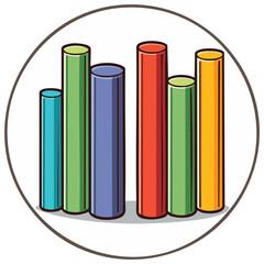 Cartoon Styled Colorful Bar Chart Displayed in a Brown Circle with a Hand Drawn Visual Presentation