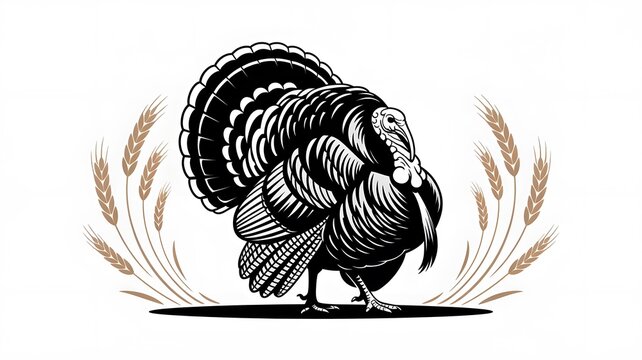 Majestic turkey with fanned tail feathers and wheat stalks bird poultry