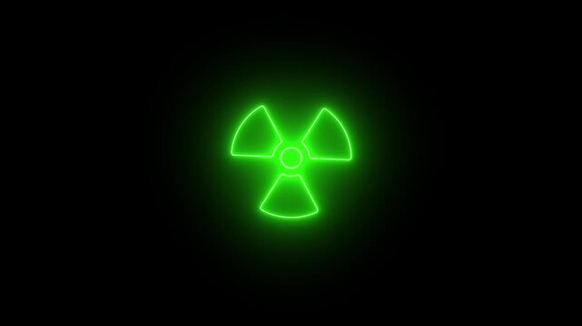 Neon nuclear radiation hazard symbol icon 4k video animation on black background. This design represent radioactive danger or nuclear energy sign animation. neon warning sign safety nuclear-content .
