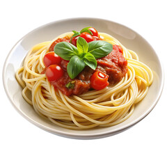 Spaghetti with Tomato Sauce, Basil, and Cherry Tomatoes on Transparent Background