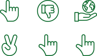 Six Green Ecological Icons Representing Various Concepts Such as Clicking Dislike World in Your Hand and Peace on Isolated Background
