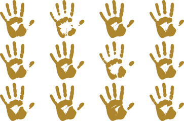 Fototapeta premium Pattern of golden handprints creating an abstract design with repetitive elements and an artistic feel creating a sense of community involvement