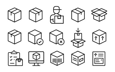 Fototapeta premium Delivery and packaging icons: minimalist line style for e-commerce and logistics