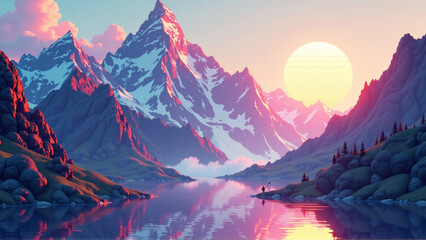 Digital Dreamscape: A Surreal 8-Bit Mountain Range