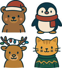 christmas cartoon animal icons