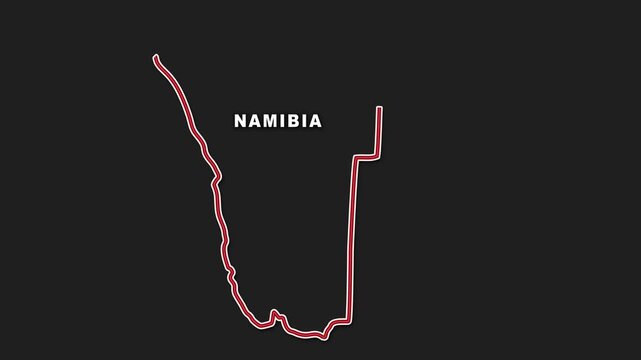 2D Map of Namibia the African country in red and white outline with boundary line animation alpha channel or transparent