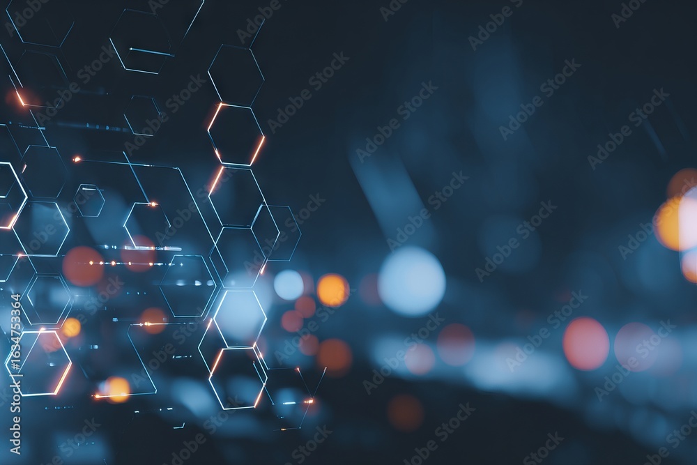 Wall mural a black and white image of a pattern of hexagons with a blue background