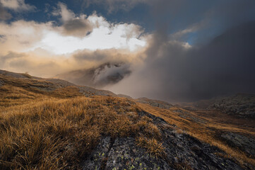 passo gavia landscape during an autumnal and cloudy day, santa caterina valfurva, Bormio, Sondrio