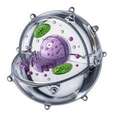 Fototapeta premium Animal cell diagram with nucleus and mitochondria isolated on white background