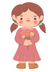 illustration of a girl carrying flowers happily