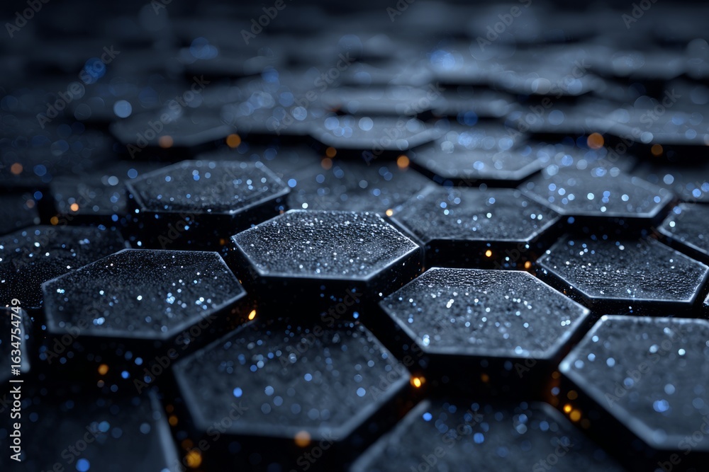 Wall mural a black and white image of a pattern of hexagons with a blue background