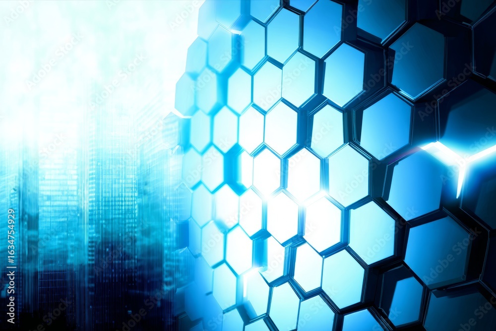 Wall mural a black and white image of a pattern of hexagons with a blue background