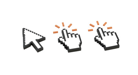 Computer mouse cursor and hand pointer icons isolated on transparent background