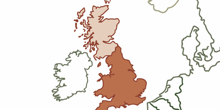 United kingdom map illustration for travel guide and geography resources with england scotland and wales on transparent background