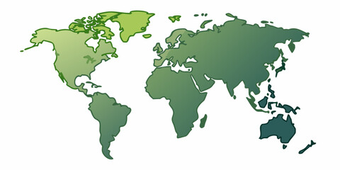 Fototapeta premium Green world map vector illustration for geography earth continents and countries infographic design resource on transparent background