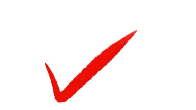 Hand-drawn red tick animation with rough crayon texture forming on white background
