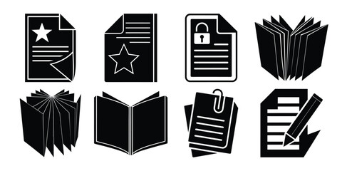 Collection of document and gift icons silhouette isolated on white background