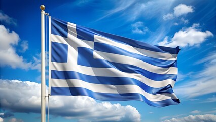 The national flag of greece waving proudly in a blue sky with white clouds