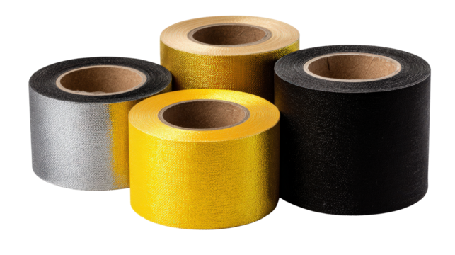Group of duct tape rolls with varying widths background isolated on a Transparent background, PNG file. - Powered by Adobe