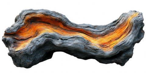 Abstract natural sculpture with fiery orange and earthy tones isolated on transparent background