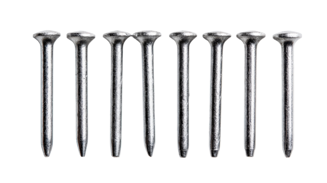 Group of nails neatly arranged background isolated on a Transparent background, PNG file. - Powered by Adobe