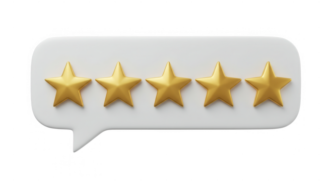 Five golden stars rating isolated on transparent background
