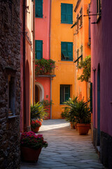 Fototapeta premium experience tranquil beauty of italy pristine streets where sun bathes ancient architecture in warm hues