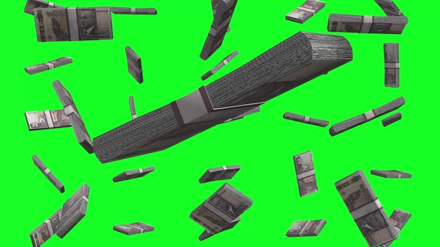 Falling stacks of Cambodian riel create a captivating financial visual