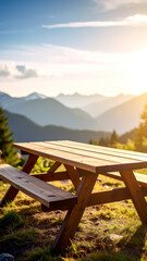 Tisch mit Bank, Rastplatz, Berge 