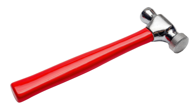 Hammer with bright red handle background isolated on a Transparent background, PNG file.