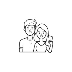 A couple taking a selfie with a smartphone isolated on a white background