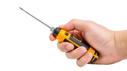 Hand holding screwdriver background isolated on a Transparent background, PNG file.