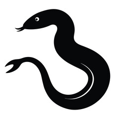 Eel Silhouette Slithering Through Water Elongated Vector on White Background