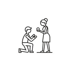 A man proposing to a woman with an engagement ring isolated on a white background