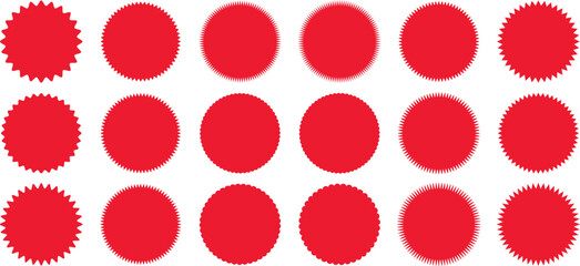 Set of circles with zigzag edges, Sunburst sticker shapes, Rounded starburst zigzag badge, Sunburst and Zigzag Edge Circle Stickers Set Starburst Sale Labels, Discount Tags, Vector Shapes